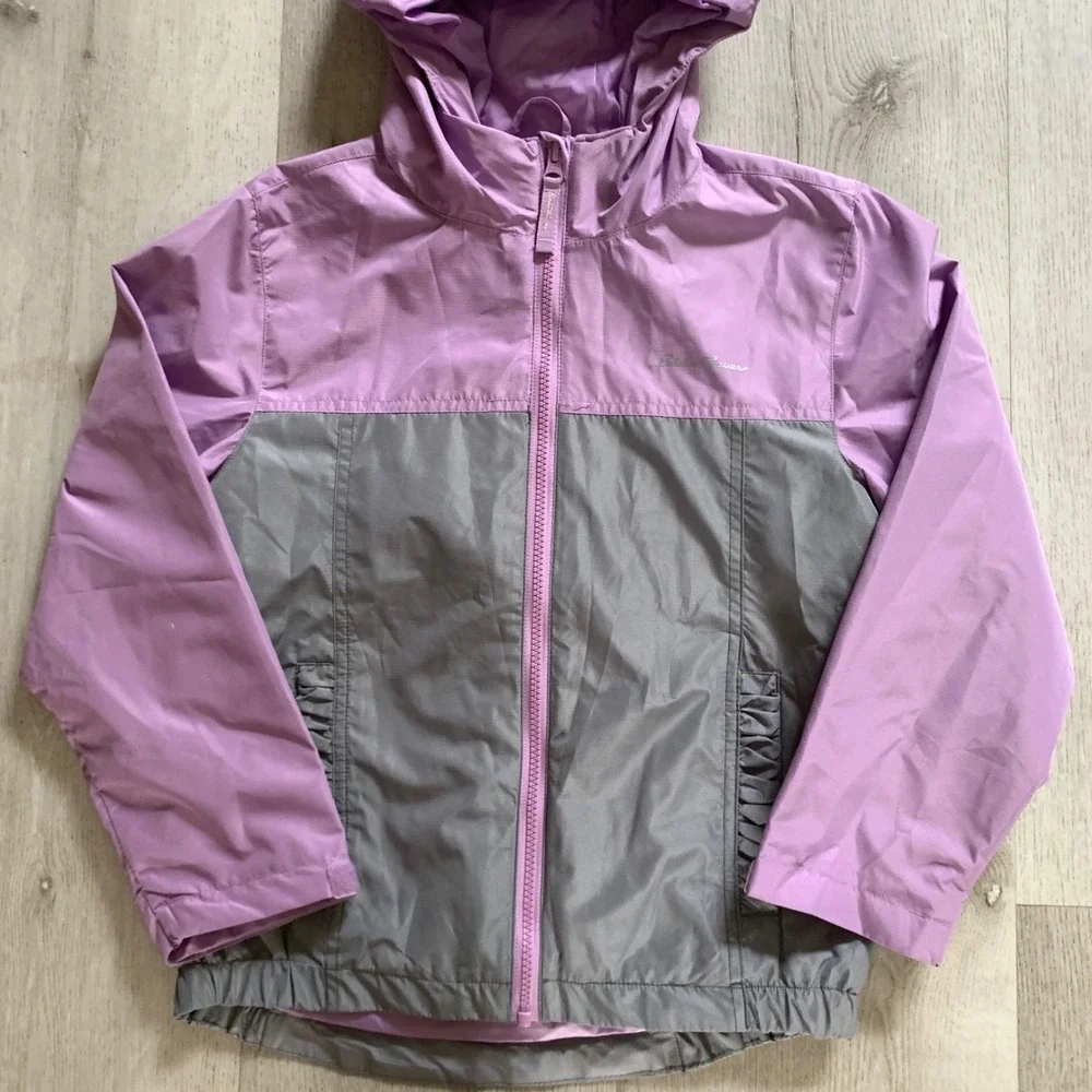 Eddie Bauer Kids Purple‎ Grey Colorblock Hooded Windbreaker Jacket Size S 7/8
